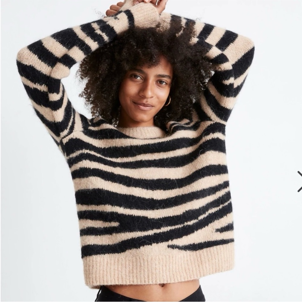 Madewell Zebra Stripe Black and Tan Sweater